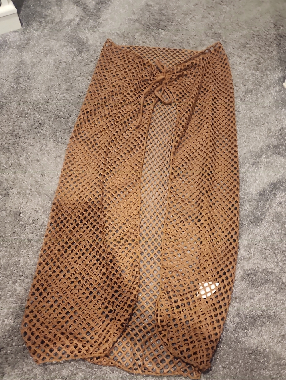 Brown Crochet Mesh Beach Cover-Up Skirt